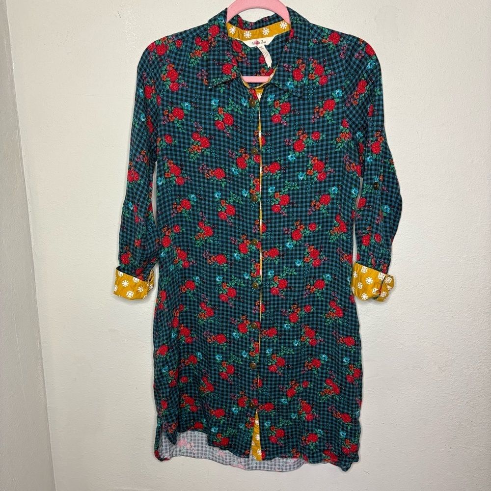 Matilda Jane Blue Plaid Dress with Floral Accents Size XS